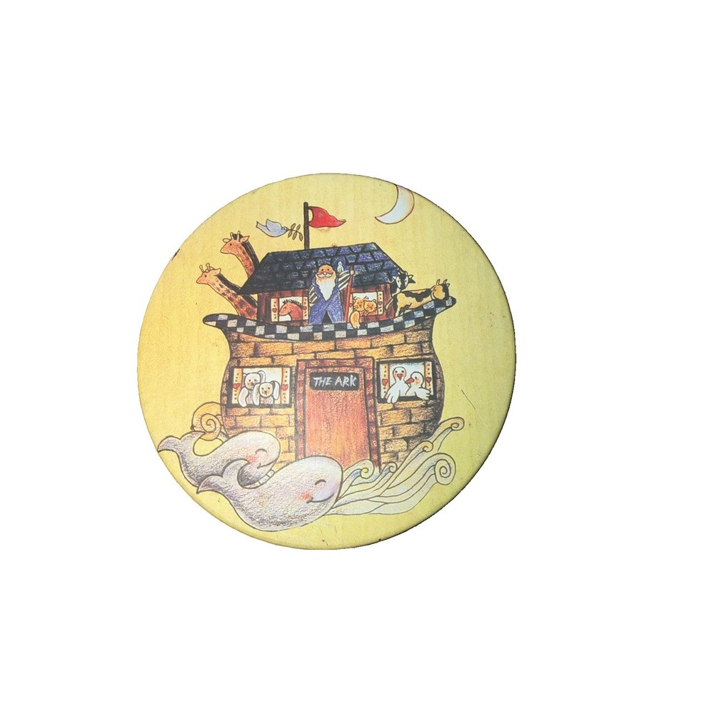 Vtg Set of 6 Noah's Arc Metal Coaster with Cork Back Set in Tin Container 1999